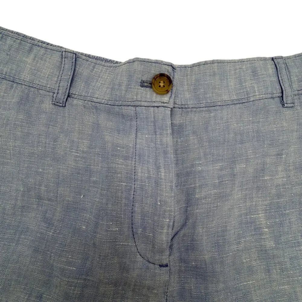 J.Crew Harbor Shorts Women’s Small Blue 100% Linen Fisherman 3” Inseam